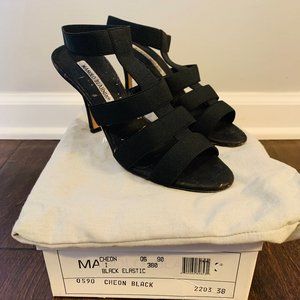 Manolo Blahnik Cheon Black Elastic Heels - Size 38
